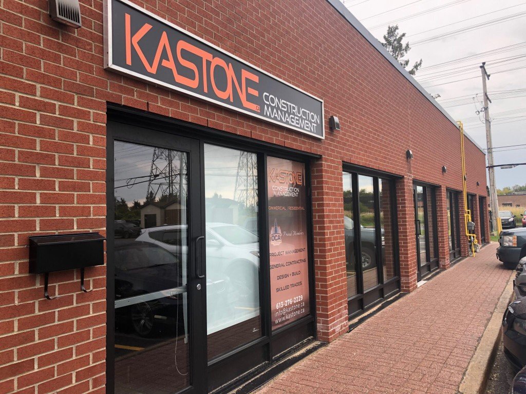 Kastone Construction Management office storefront on Holly Lane in Ottawa