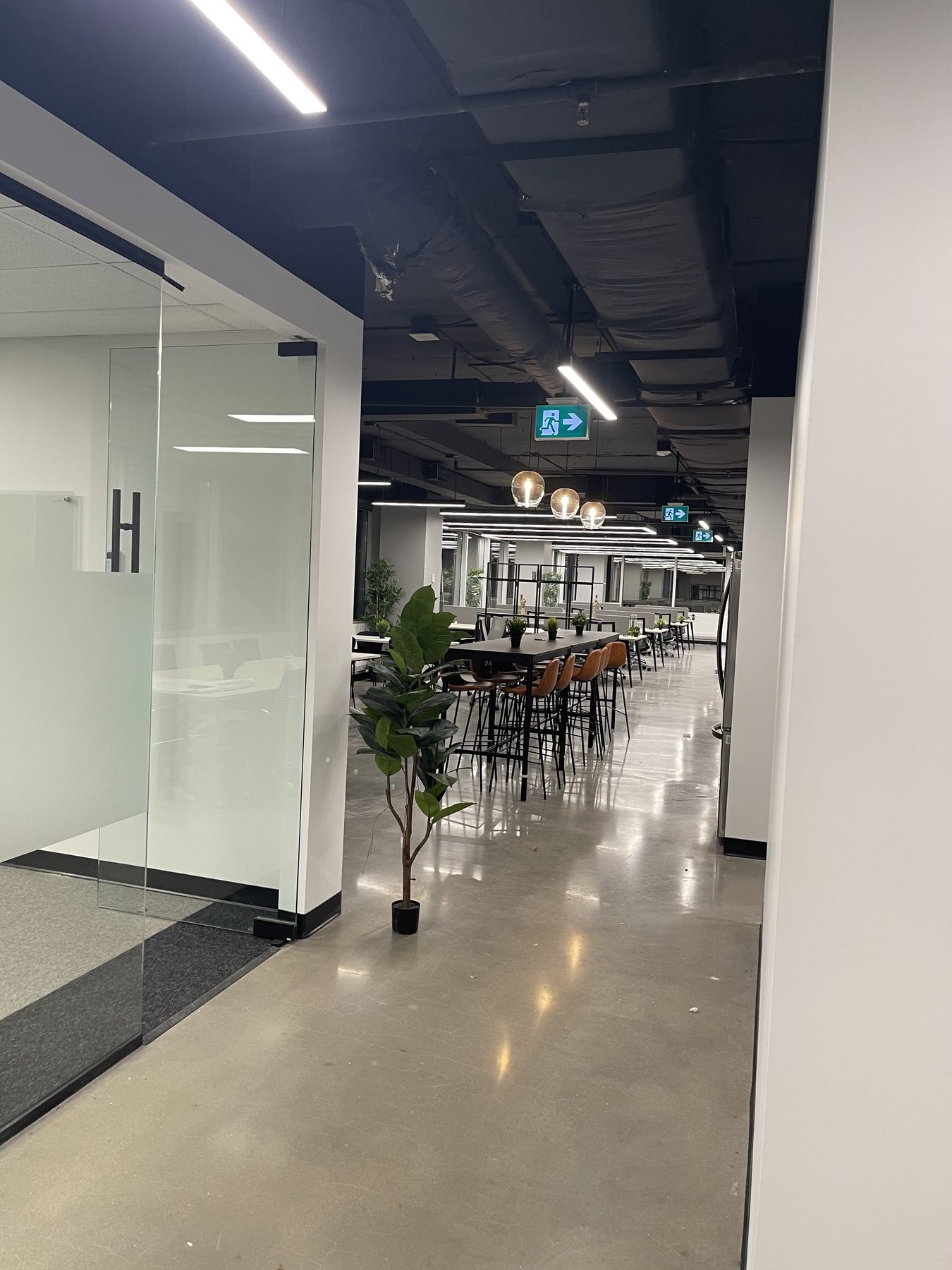 Remodelled office floor with glass-front offices