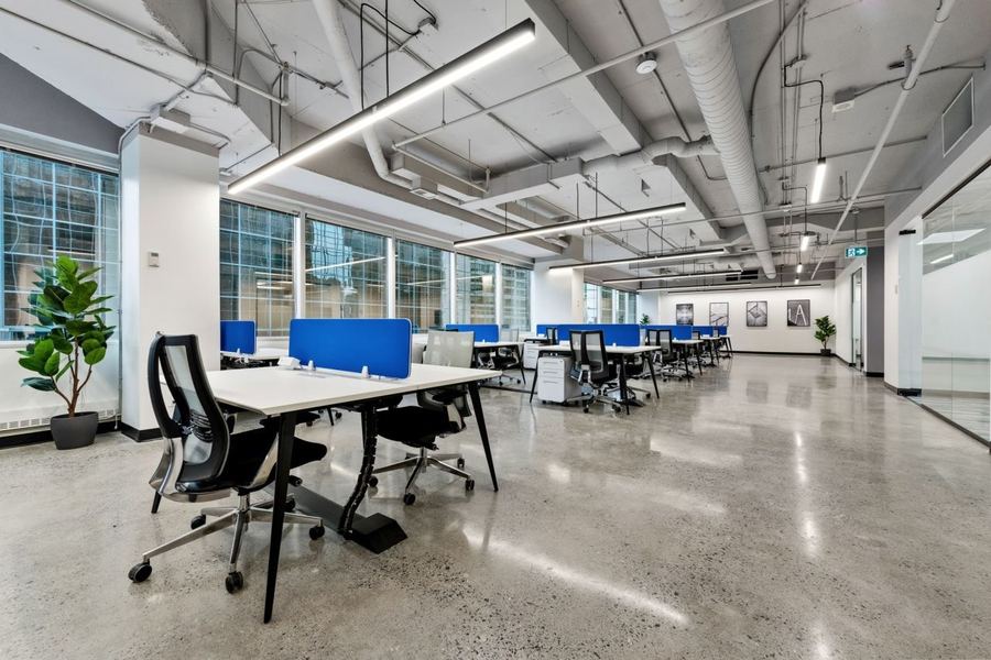 Open workspace with exposed ceiling
