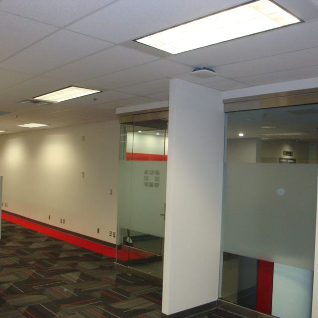 Office corridor with feature carpet
