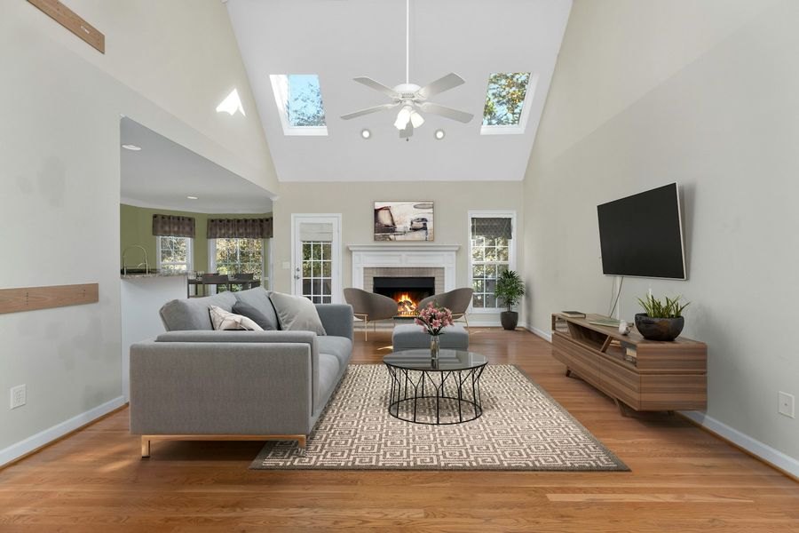 Family room with vaulted ceiling
